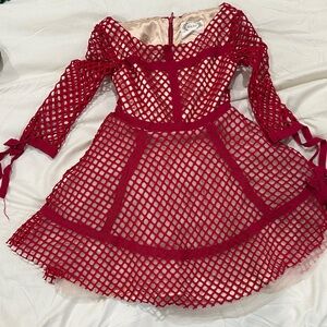 Mia Joy Red Mesh Overlay Dress